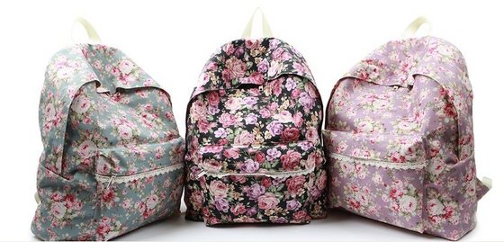 Lovely Flower Design Canvas Pvc Coating Backpack School Bag Lovely Flower Design Canvas Pvc Coating Backpack School Bag