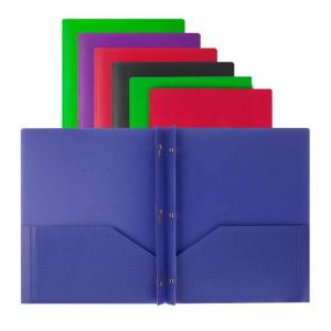 Wholesale color file folders: Hot Selling Assorted Color File Folder Durable Plastic Folder Double Pocket Folders with Prongs