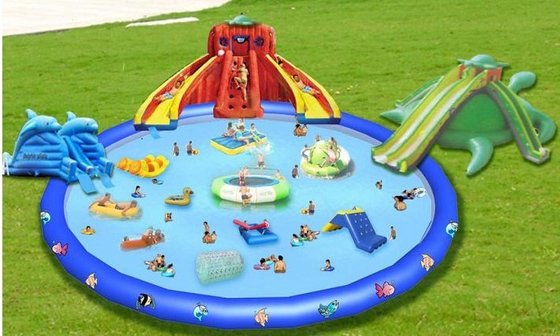 water trampoline with slide