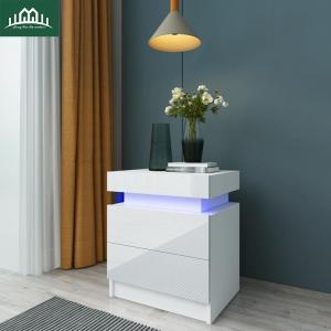 Wholesale particleboard: Modern High Gloss Nightstands Multifunction Storage  Drawers Bedroom Furniture with RGB  Light
