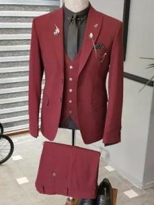 Wholesale children suits: 46 48 50 52 54 56 Custom Tuxedo Suit Maroon 3 Piece Tuxedo Slim Fit Stretch Suit Vest Claret Red