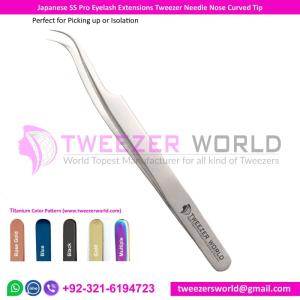Wholesale straight tweezer: Japanese SS Pro Eyelash Extensions Tweezer Needle Nose Curved Tip