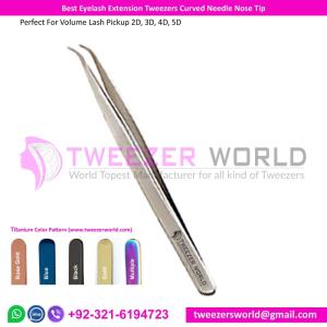 Wholesale needles: Best Eyelash Extension Tweezers Curved Needle Nose Tip