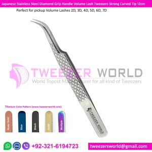 Wholesale straight tweezer: Diamond Handle Grip Tweezers Strong Curved Needle Nose Tip
