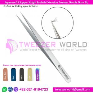 Wholesale straight tweezer: Eyelash Extensions Tweezers Super Straight Needle Nose Pointed