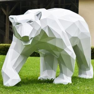 Wholesale bearing sizes: Life Size Fiberglass Bear Sculpture White Geometric Animal Statue Shopping Mall Display