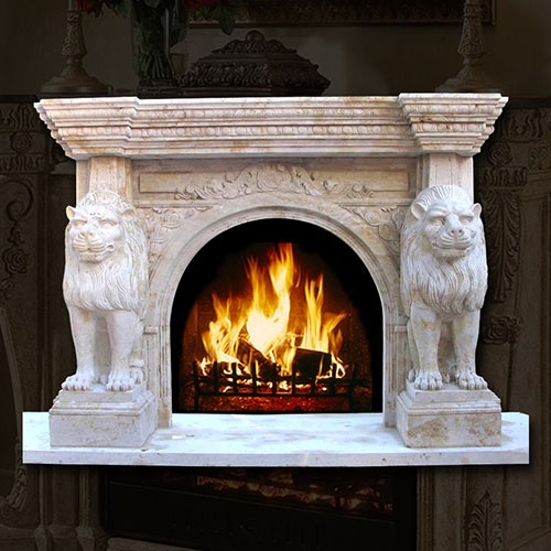 French Style Classic White Cherub Marble Fireplace Mantel with Angle Statue image 1
