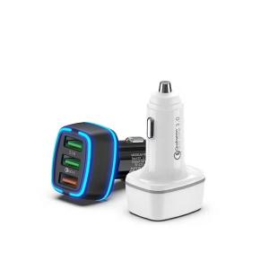 Wholesale car charger for phone: 3 Port QC3.0 Quick Car Charger with LED for Mobile Phone