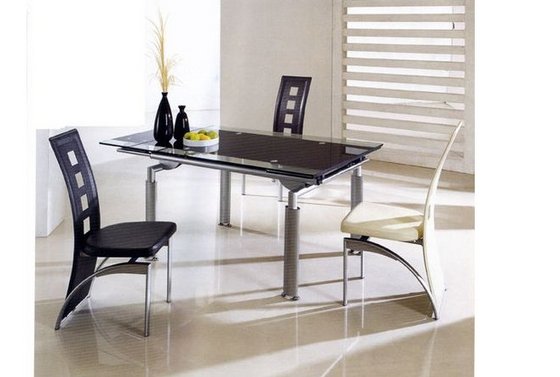 Boat fixed 160x100cm (black glass) dining table  6 black chairs