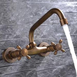 Wholesale wall mount: Antique Brass FInished Wall Mounted Mixer Bathroom Sink Tap TA109W