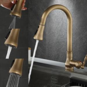 Wholesale Faucets, Mixers & Taps: Antique Brass Finish Pull Out One Hole One Handle Kitchen Tap AQ9406