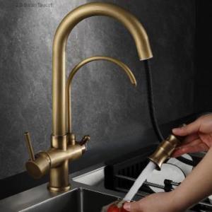 Wholesale drink: Antique Brass Pull Out Three Way Drinking Water Rotatable Kitchen Sink Tap TH398P