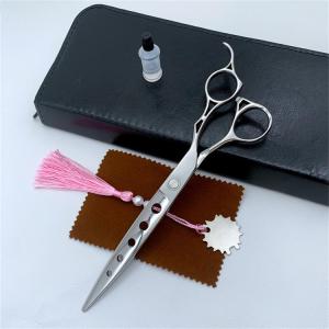 Wholesale hairdressing: High-quality 440C Japanese Steel Straight PET Grooming Scissors Offset Handle