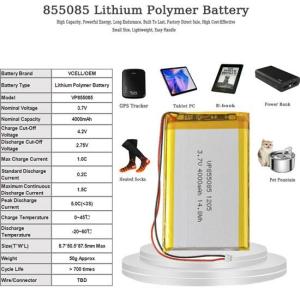 Wholesale china fountain: 3.7V 4000mAh 855085 Lithium Polymer Battery for Power Bank Tablet PC Heated Socks PET Fountain