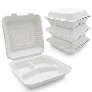 Wholesale hing: Disposable Clamshell Hinged Food Container Eco-Friendly Compostable 3-Compartment Food Containers