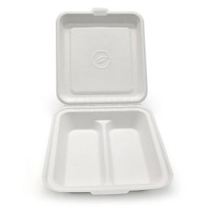 Wholesale with partition: Biodegradable Snack Partition Lunch Take Away Sugarcane Clamshell Food Box with Lid for Kid