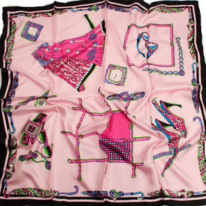 Wholesale silk scarf: Pink Printed 90 by 90cm Silk Twill Scarf