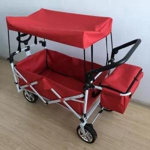 Wholesale supermarket trolley: Utility Wagon Folding Cart 8 Inch Foldable Beach Trolley with Canopy 600D Oxford Fabric