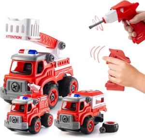Wholesale R/C Toys: RC Fire Trucks Set - 3 in 1 Take Apart Toys Truck with Electric Drill for Kids