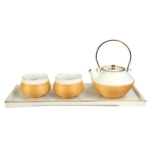 Wholesale collecter: 3-Piece High-end Customized Chinese Porcelain Bamboo Tea Set, Handmade Tea Set Collection