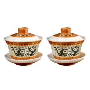 Wholesale bamboo bowls: Panda Pattern Porcelain Covered Bowl Tea Cup Set, Bamboo Weave with Full Wrap Design, 180ml Wholesale bamboo bowls: Panda Pattern Porcelain Covered Bowl Tea Cup Set, Bamboo Weave with Full Wrap Design, 180ml