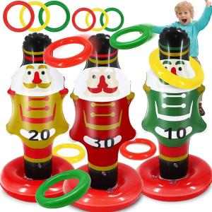 Wholesale gaming: 3 Pack Large Christmas Nutcrackers Inflatable Ring Toss Games Christmas Party Games Toys for Kids Fa