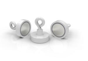 Wholesale a: NdFeB Flat Pot Magnet with Eyelet, White Powder Coated