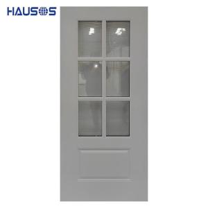 Wholesale steel panel: 4 Panel Sunburst Glass Insert White Color Steel Door