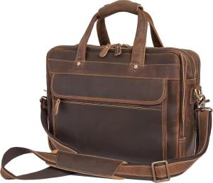 Wholesale briefcase: Luxorro Full Grain Leather Briefcase for Men, Handcrafted Leather Laptop Bag for Men with Many Compa