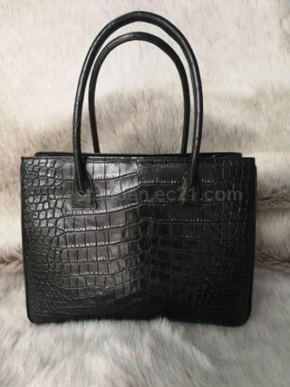 Women Crocodile Pattern Leather Handbag Tote Shoulder Bags Ladies' Handbag Black 