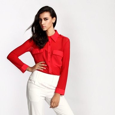 red chiffon shirt