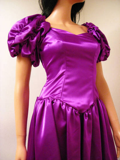 Sell Vintage 80s Long Purple Satin Prom Dress custome made 
