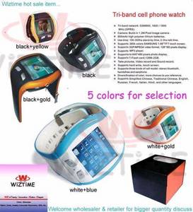 Wholesale cell phone: Triband Cell Phone Watch Blue Tooth Headsets Touch Screen