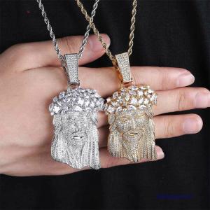 Wholesale party light: Sobling Newest Design Big Jesus Pendant Necklace with Iced Out Bling Luxury Clear 3A CZ Fully Paved