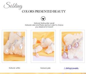 Wholesale factory: Sobling Factory Natural Freshwater Round Pearl Jewelry Set Including CZ Pendant Ring Earrings for Wo