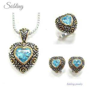 Wholesale art set: Sobling Antique Bali Style Designer Inspired Jewelry Set with 4 Clovers and Gold Dots Decorated and