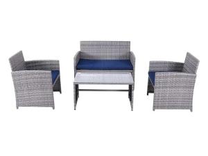 Wholesale sofa: WYHS-T250 4 Pieces Rattan Sofa with Coffee Table and Waterproof Cushions Covers