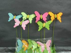 Wholesale decorative items: Felt Butterfly & Flower On Stick