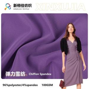 Wholesale polyester chiffon fabric: Polyester Spandex Stretch Chiffon Fabric for Ladies Dresses Shirts