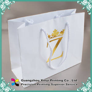Wholesale custom logo design: White Color Custom Design Paper Bag with Logo Hot Stamping