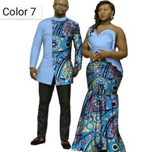 Wholesale men clothing: African Couple Cotton Clothing African Ethnic Wax Printing Dress and Men's Shirt