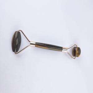 Wholesale massage stone: Natural Tiger Eye Stone Stainless Steel Facial Massager Roller Tool