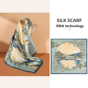 Wholesale ladies scarfs: Ladies Spring 100%silk Square Scarf with Digital Print