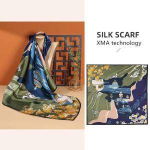 Wholesale fashion: Women Fashion Accessories Soft Summer 100%silk Scarves Print Square Scarves Smooth Handkerchief