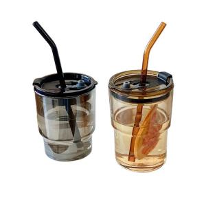 Wholesale drinking cups: Wholesale New Fashion Custom Clear Juice Milk Drinking Cup Coffee Mug Glass Water Bottle with Straw