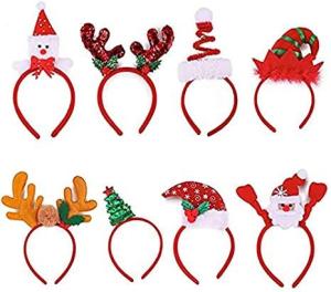 Wholesale party hat: Pack of 8 Christmas Headbands with Different Designs for Christmas Parties Supplies