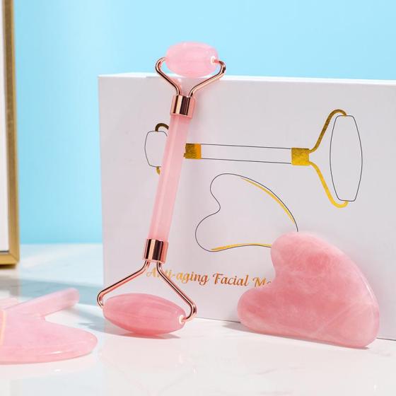 Wholesale Face Massage Jade Roller Rose Quartz Natural Stone Crystal and Gua Sha