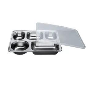 Wholesale outdoor lunch container: 304 Stainless Steel Divided Dinner Tray Lunch Container Food Plate for School Canteen
