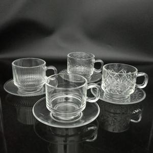 Wholesale tea drinks: 6sets of Tea Cups with Texture Clear Glass Coffee Cup with Saucer for Hot and Cold Drinks