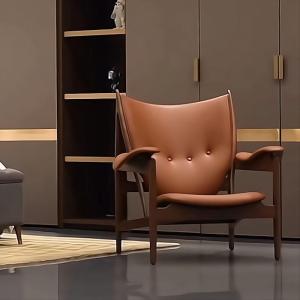 Wholesale designer chairs: Real Wood Leisure Single Sofa Leather Super Fiber Creative Designer Chieftain Chair